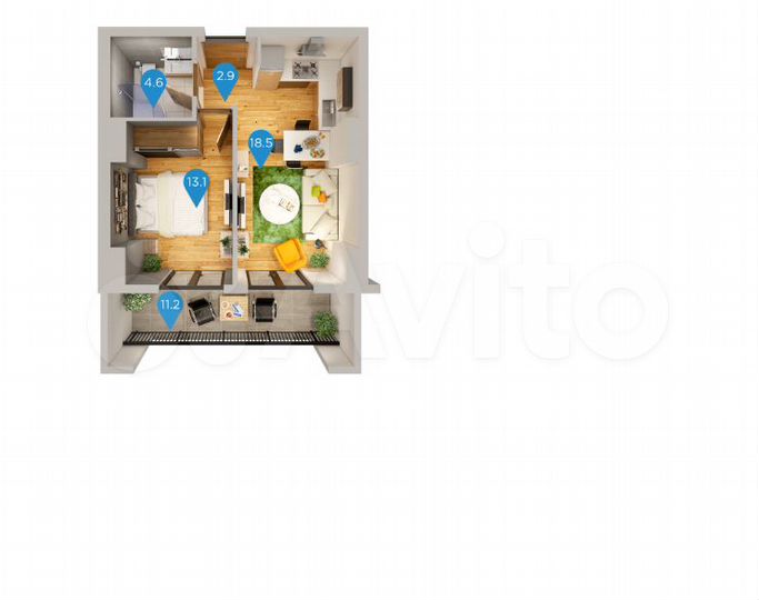 2-к. квартира, 50,6 м² (Грузия)