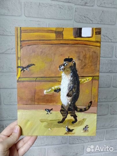 Картина на холсте кот с батоном