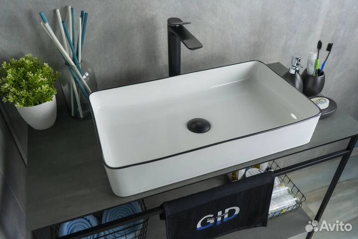 Раковина Gid Geométrico Nc9399 52225 белая с черным, 60x34x11