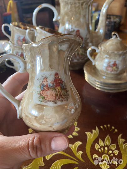 Сервиз кофейный польский бежевый с золотом