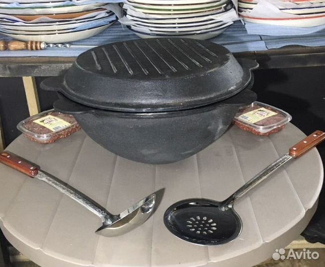 Казан на 10 литров с чугунной крышкой-сковородой