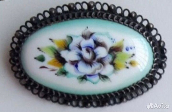 Винтажная брошь мельхиор латунь стекло СССР