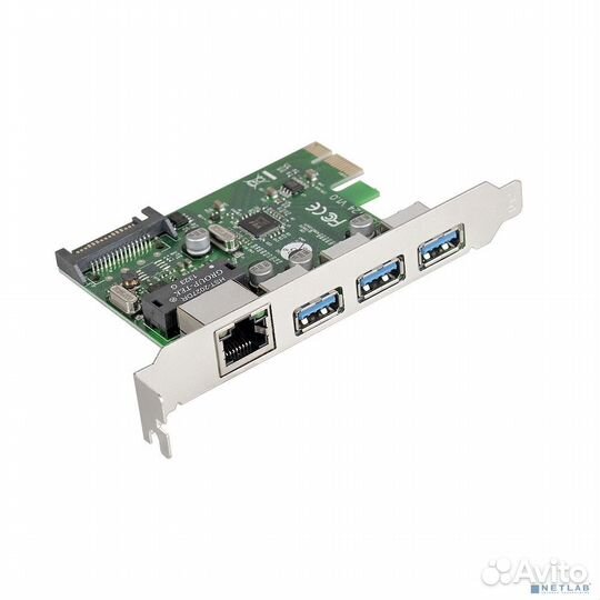 Exegate EX283714RUS Контроллер сетевой EXE-361 PCI-E 2.0, 3*USB3.0 ext + LAN UTP 1000Mbps, раз.доп.п