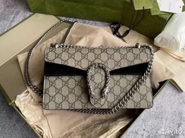 Сумка женская gucci на цепочке кожа и замша