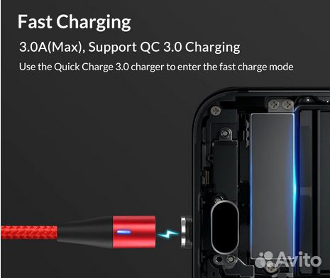 Кабель магнитный Topk + Type-C и micro USB