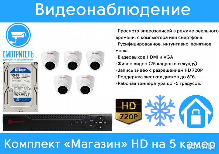 Видеонаблюдение. Комплект для магазина на 5 камер