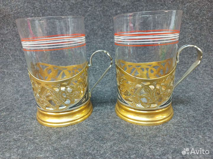 Пара подстаканников, серебро 875, позолота Кубачи