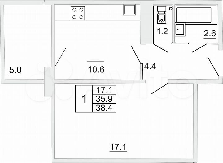 1-к. квартира, 38,4 м², 5/10 эт.