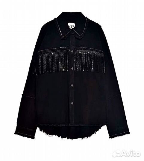 Куртка рубашка джинсовая женская с бахромой Zara