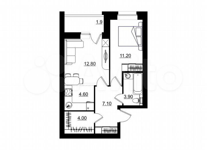 2-к. квартира, 45,5 м², 6/10 эт.