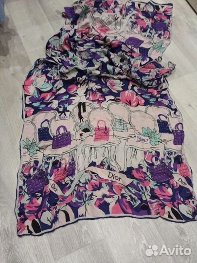 Палантин dior шелковый ручной подгиб италия