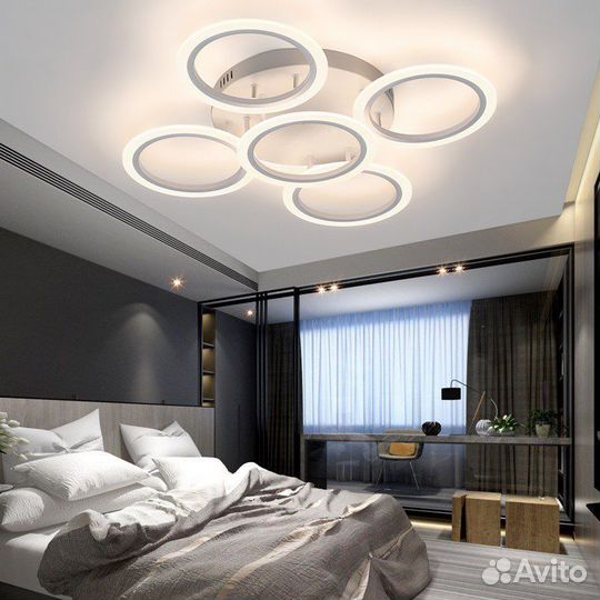 Люстра светодиодная потолочная 5 колец с пультом