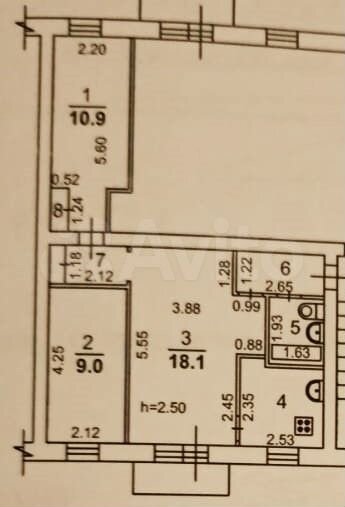 3-к. квартира, 56 м², 5/5 эт.