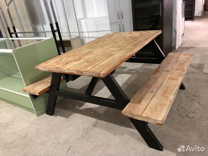 Стол + 2 скамейки дерево массив