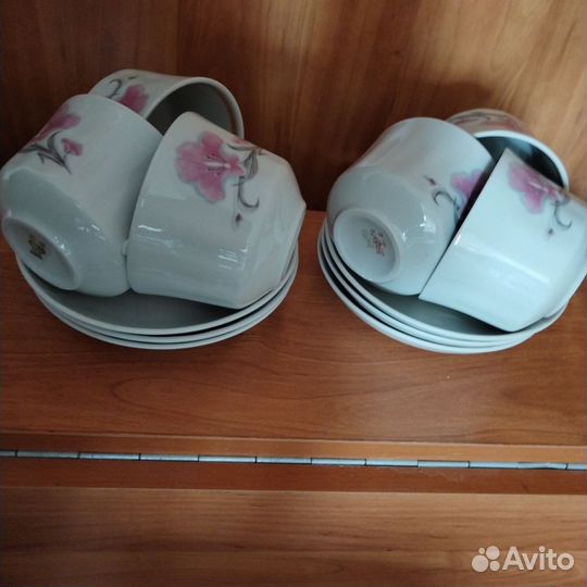Чайница майолика, Лфз 6 чашек с блюдцами