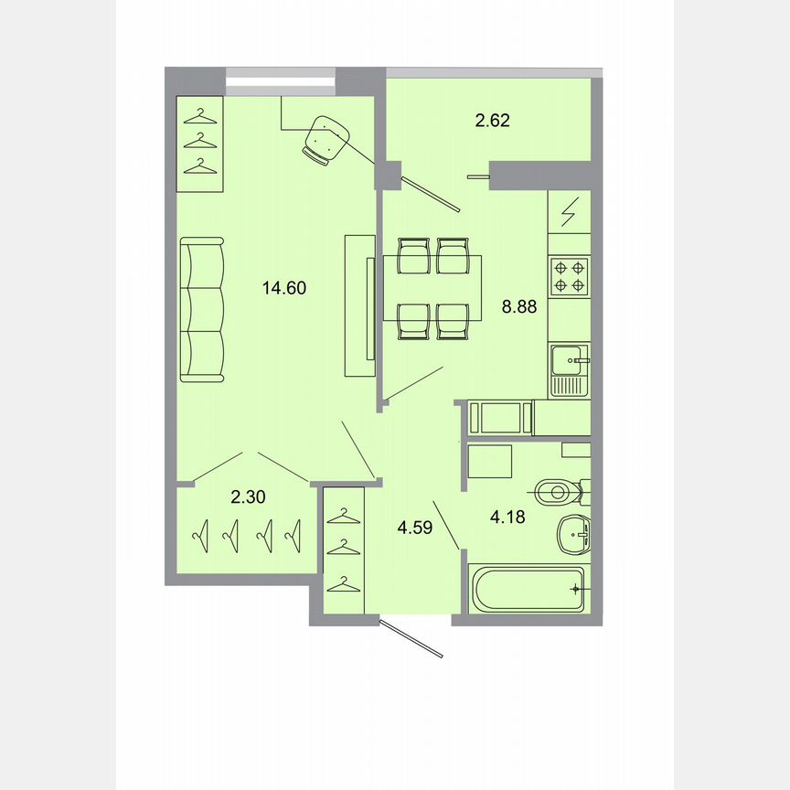 1-к. квартира, 35,1 м², 9/15 эт.