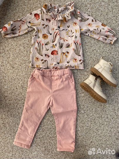 Пакет фирменных вещей на девочку 74-80 и ботинки