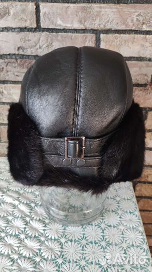 Шапка зимняя кожаная норковая мужская