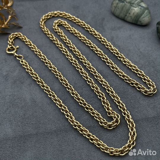 Золотая цепь объемная двойной якорь / колос 375