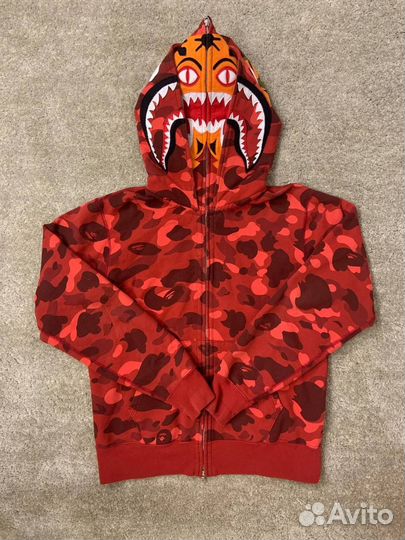 Bape Shark Zip Hoodie Red