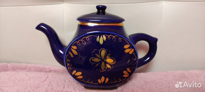 Чайник заварочный фарфоровый. Кобальт. Гжель. СССР