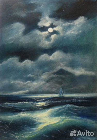 Морской пейзаж маслом Айвазовский копия луна