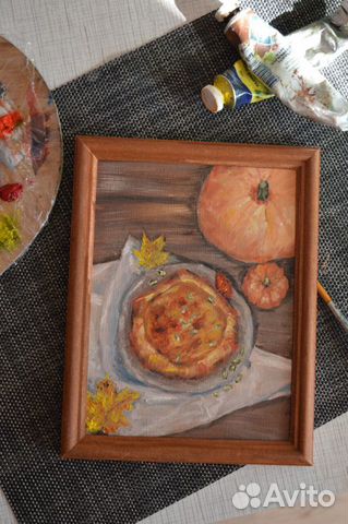 Картина маслом натюрморт с тыквой (без рамы)