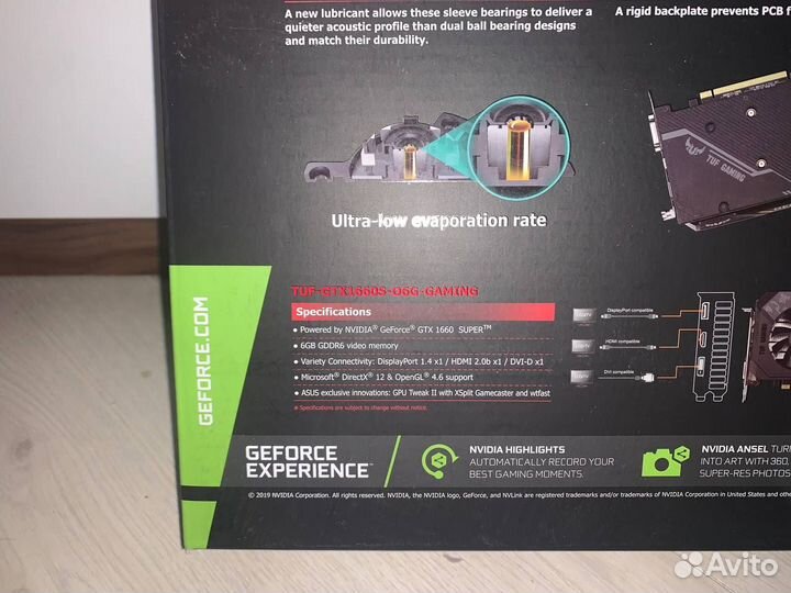 Видеокарта asus TUF Gaming GeForce GTX 1660 super