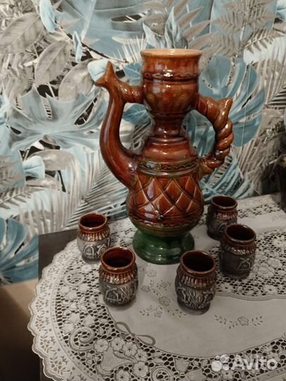 Керамический кувшин СССР со стаканчиками
