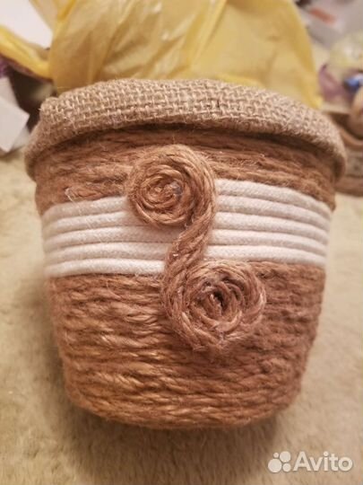 Кашпо из джута,хэндмейд