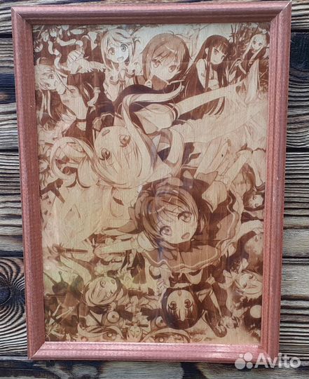 Картина выжженная на дереве для любителей аниме А4