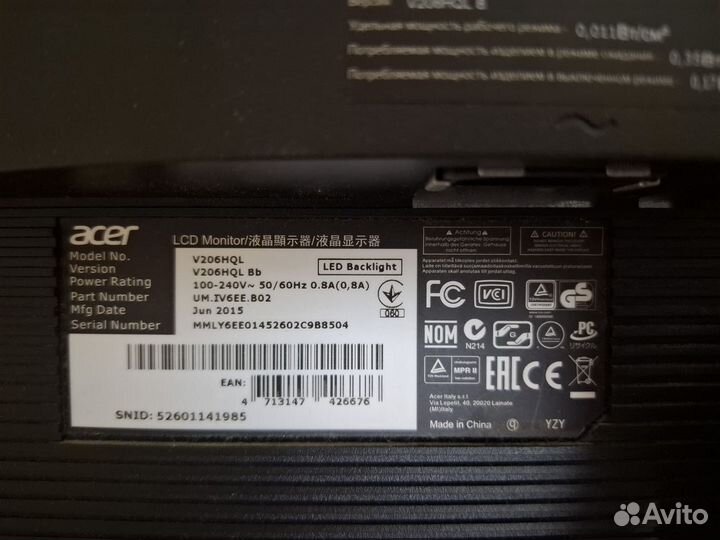 Монитор Acer v206hql
