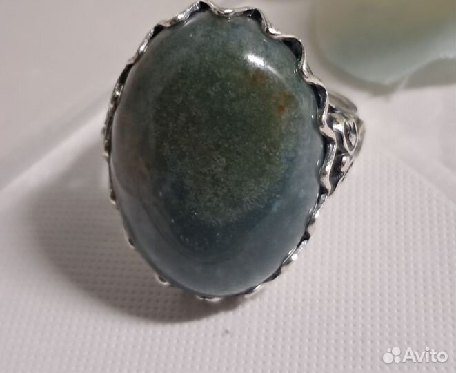 Серьги и кольцо 19 моховой агат серебрение