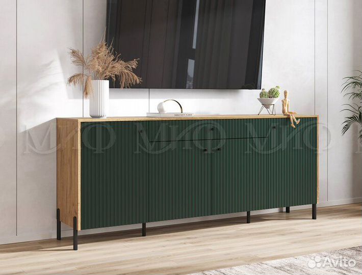 Комод 2000 мм Дуб крафт/Браш мени грин (мфн)