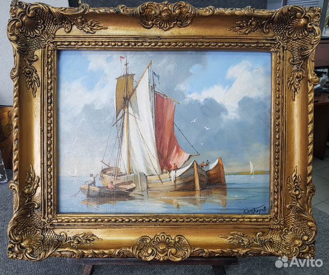 Картина. Парусники. Море. Холст. Масло