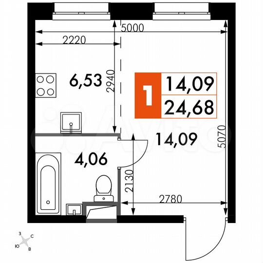 Квартира-студия, 24,7 м², 3/15 эт.