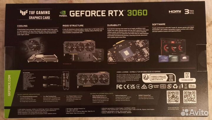Asus TUF Gaming RTX 3060 OC новая, гарантия