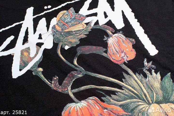 Футболка Stussy flowers Чёрная