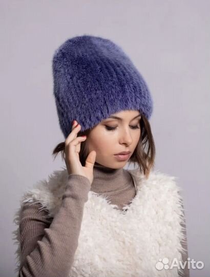 Новая шапка из вязанной норки в эксклюзивном цвете