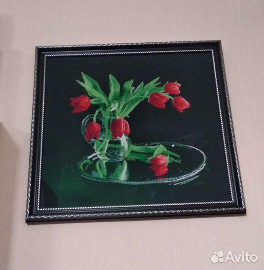 Остатки набора для вышивания (канва, схема, нитки)
