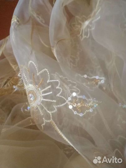 Тюль арганза желтая и рыжая