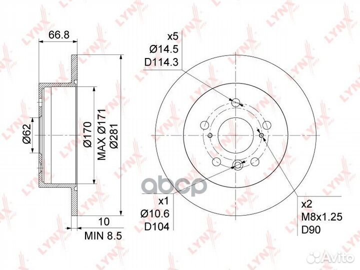 Диск тормозной задний (281x10) BN-1136 lynxauto