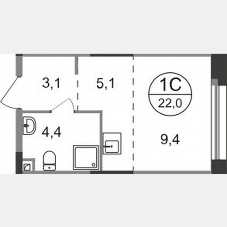 Квартира-студия, 22 м², 1/19 эт.