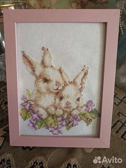 Картина Вышивка кролики