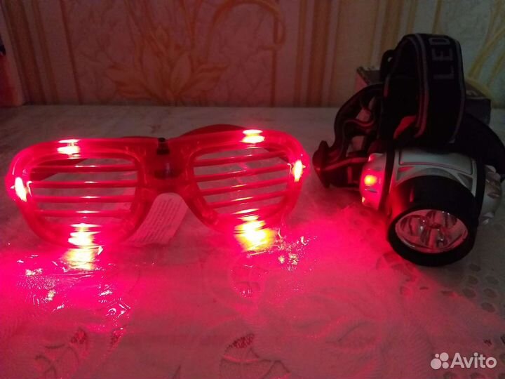 Мощный налобный фонарь4режима,очки