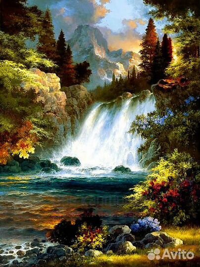 Картина по номерам 40x50 Бурный спуск реки в горах