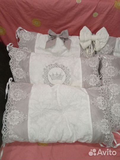 Бортики в кроватку+балдахин с креплением