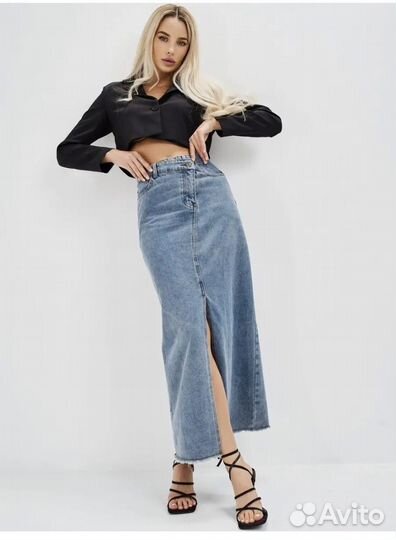 Джинсовая юбка длинная 48 размер