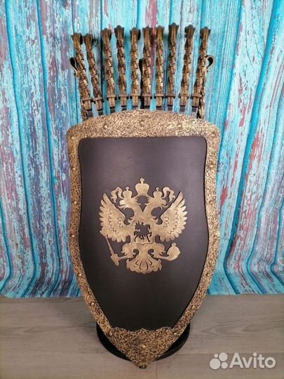 Каминный набор Щит-подставка Герб на 10 шампуров М