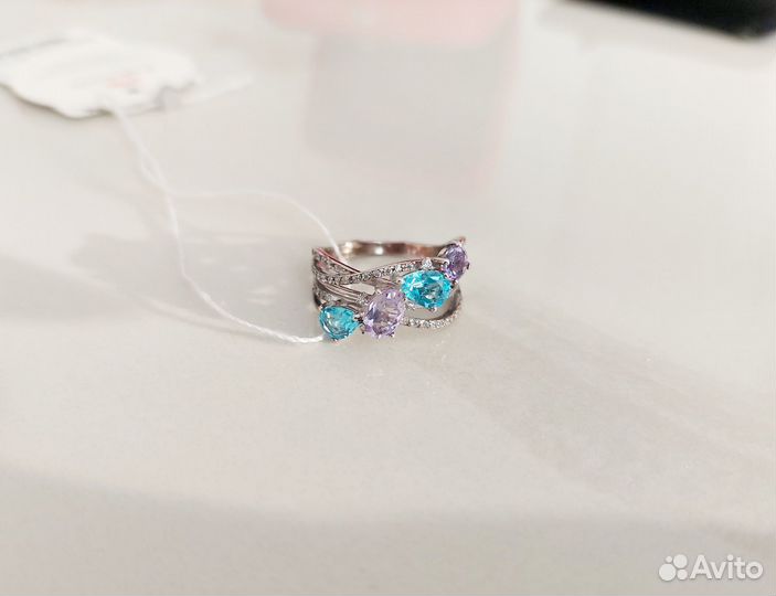 Kольцo Кapатов серебро с топазами и аметистами 16
